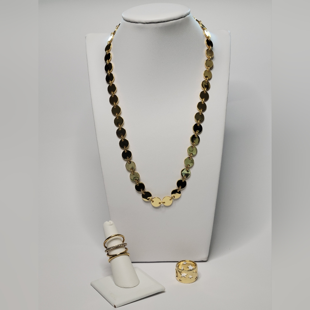 Elizabeth And James Goldie Necklace, Modrian Ring White Topaz, Star And Moon Rin
